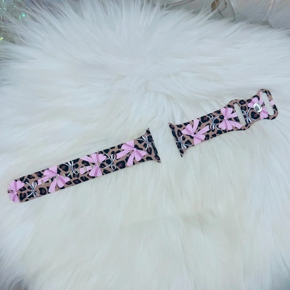 New Pink Bow & Leopard Watch Band For Apple Watch  38mm / 40mm / 41mm